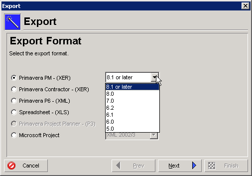 Primavera P6 Import Export Options