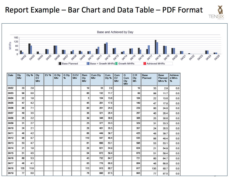 Primavera P6 BI Publisher Bar Chart and Data Table