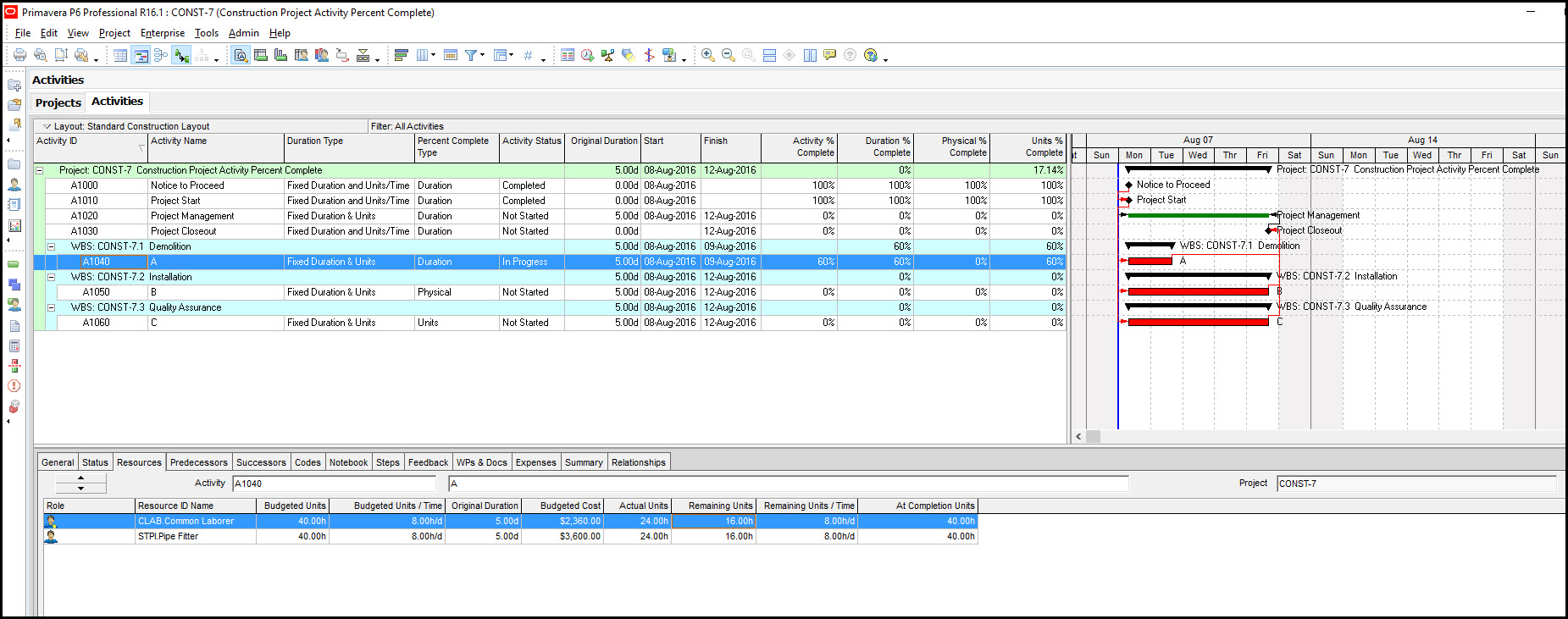 Primavera P6和Activity % Complete 3