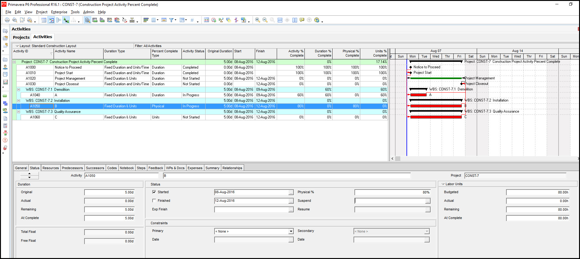 Primavera P6和Activity % Complete 4