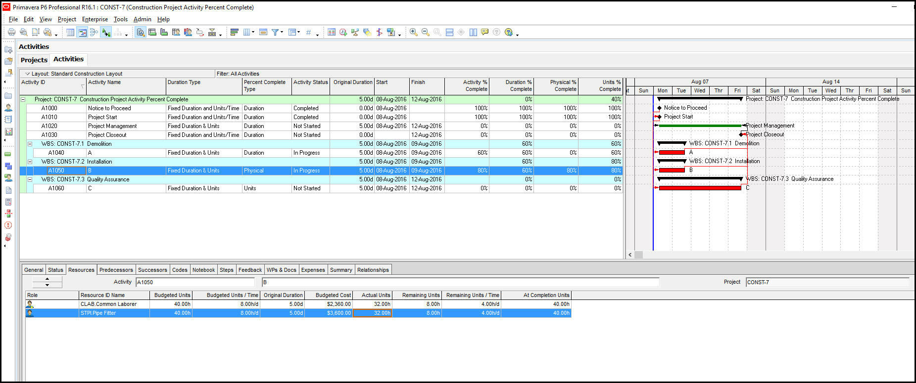 Primavera P6和Activity % Complete 6