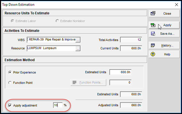 Primavera P6自上而下的估计