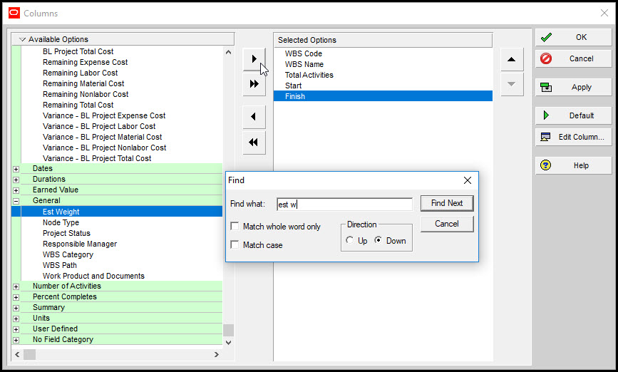 在P6中添加Est-Weight