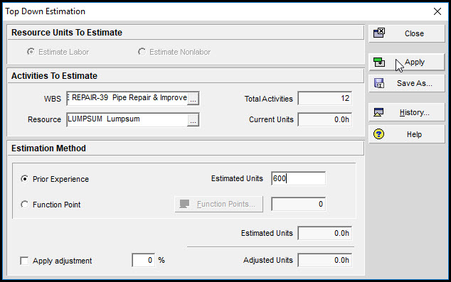 Primavera P6自上而下的估计